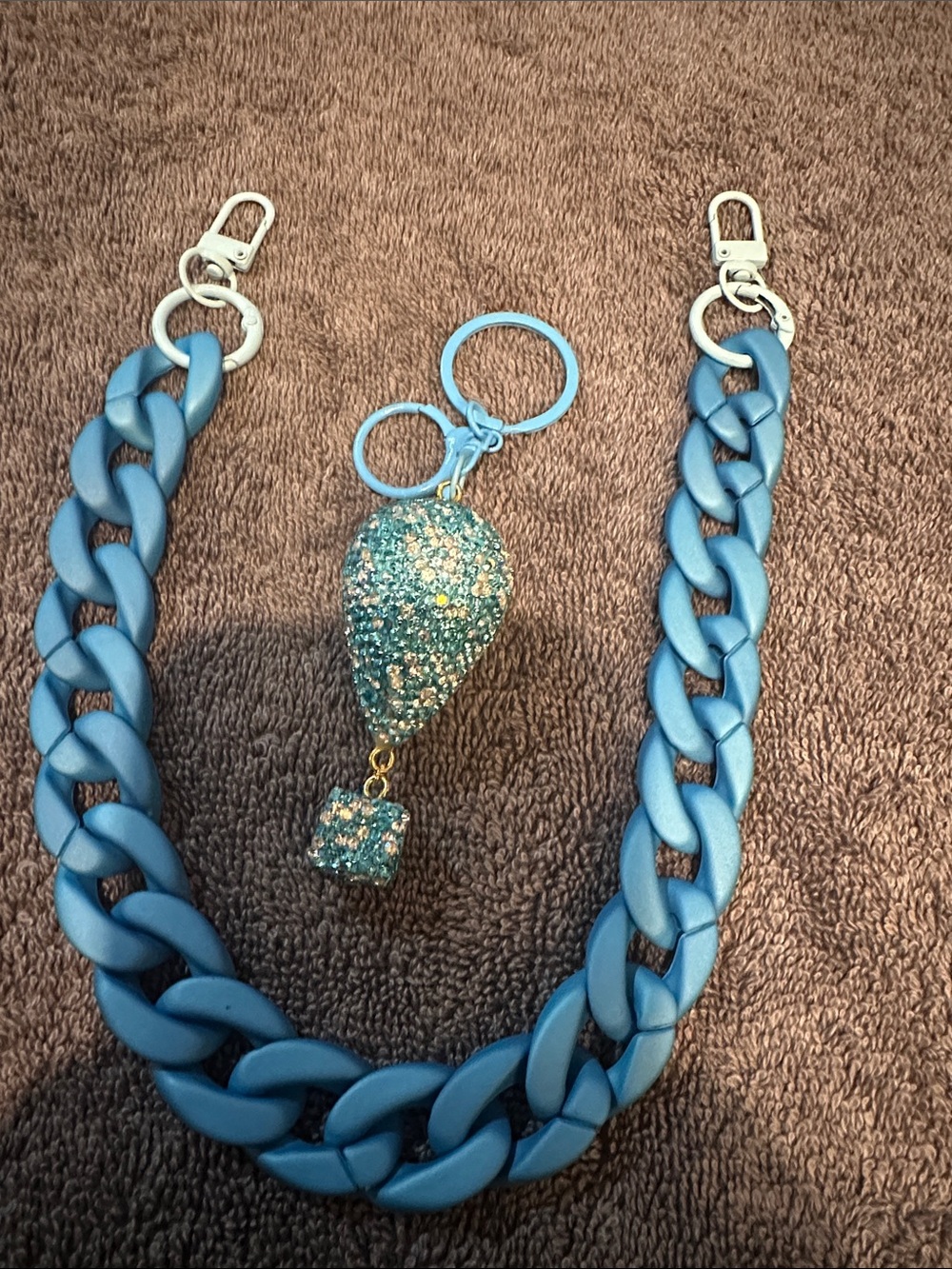 Blue Chain Strap with Teal Beaded Charm Keyring